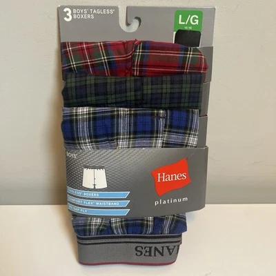 Paquete de 3 calzoncillos boxer Hanes Boys sin etiquetas a cuadros talla L 14-16 multicolor nuevos con etiquetas Foto 1 de 4