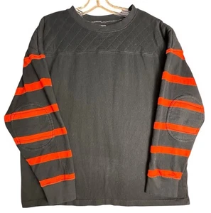 J Peterman Shirt Mens XL Black Striped Rugby Elbow Patch Long Sleeve Varsity - Picture 1 of 15
