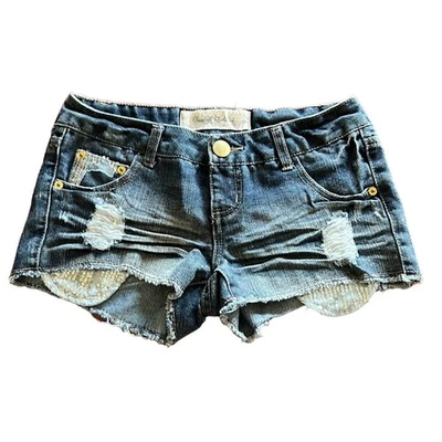 Freestyle Revolution Distressed Denim Jeans Shorts Woman Size 2 Sequins  - Image 1 of 4