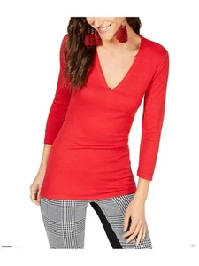 INC Womens Ribbed 3/4 Sleeve V Neck T-Shirt - Picture 1 of 9