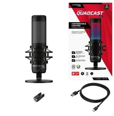 HyperX QuadCast S RGB LED USB GAMING Cardioid Microphone Black SEALED Brand NEW - Image 1 of 4