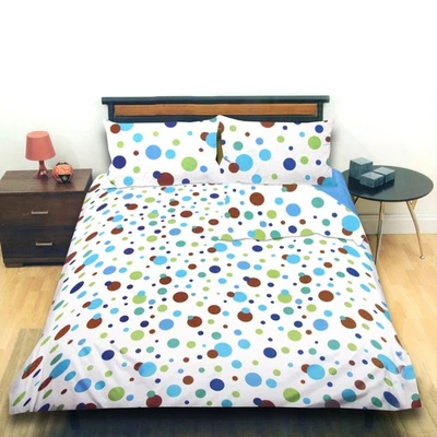 3 Pce Galaxy Dots Blue Circular Easycare Quilt Cover Set Queen - Image 1 of 3