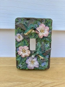 Vintage Single Light Switch Plate 3D Hummingbirds & Flowers 3"x5" - Picture 1 of 4
