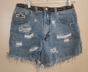Vintage Mountain Lake Denim Shorts mit besticktem Southwestern Gürtel Größe 10 - Bild 1 von 8