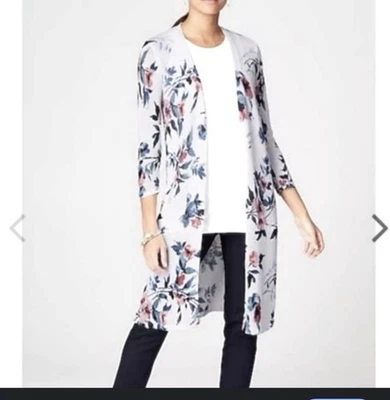 J. Jill Long & Light Linen White Floral Duster Cardigan Women's Large - Image 1 of 4