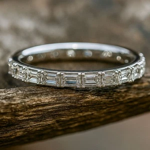 2MM Fishtail Set Baguette Cut D-E/VS Lab-Grown Diamond Eternity Ring Platinum - Picture 1 of 16
