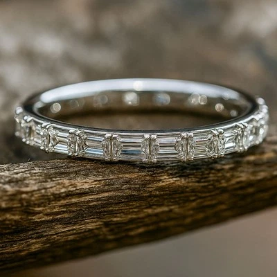 2MM Fishtail Set Baguette Cut D-E/VS Lab-Grown Diamond Eternity Ring Platinum - Image 1 of 4