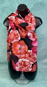 ISAAC MIZRAHI LIVE Large Floral Printed Scarf Wrap RED/PINK 72”x28” NWOT - Picture 1 of 10