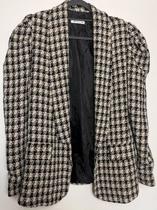 New Collection Made In Italy Black White Woven Check Blazer Jacket Size UK 16 18 - Picture 1 of 5