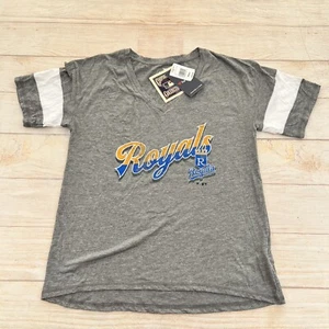 Women Kansas City Royals Fanatics Official Logo Short Sleeve Gray/White TShirt S - Picture 1 of 9