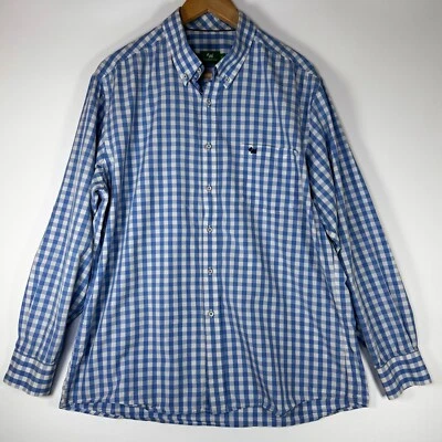 Ferrioni Shirt Men G Large Blue Gingham Check Cotton Made in Mexico Dog Logo - Image 1 of 4