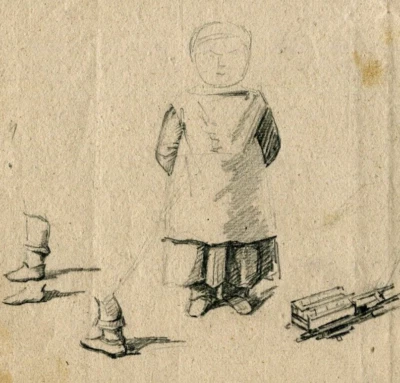 Dessin au Crayon Ancien Scène de Genre Originale du 19ème siècle, Enfant,... - Photo 1/4