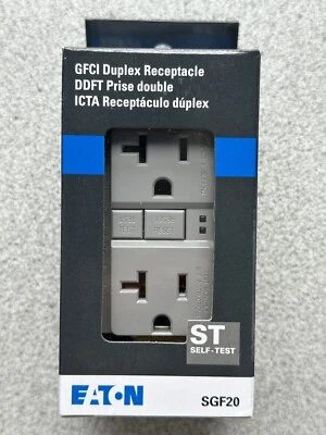 NEW Eaton SGF20GY Gray GFCI Duplex Receptacle Outlet 2P 20A 125V SGF20GY-BX-LW - Image 1 of 4