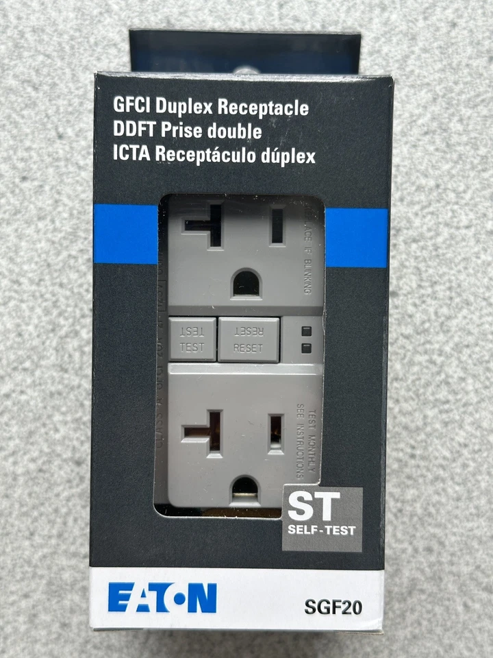 Eaton NSB SGF20GY-BX-LW Outlets GFCI Duplex Receptacle 2P 20A 125V Gray EA 60HZ