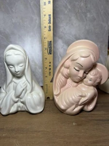 Hull Madonna/ Virgin Mother Mary Ivory & Pink Vases Planters Vintage Lot Of 2 - Picture 1 of 11