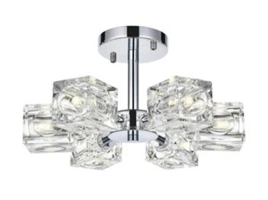 Flush Mount Chrome Chandelier Light Fixture Glass Shades Bathroom or Bedroom 14" - Picture 1 of 9
