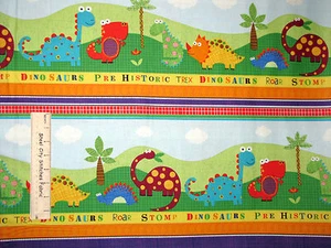 Dinosaur T Rex Prehistoric Stripe Cotton Fabric Red Roster Fabrics Stomp YARD - Picture 1 of 3