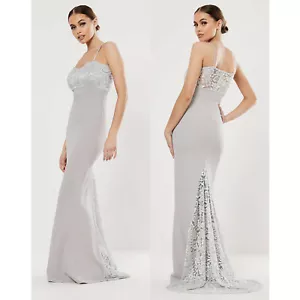 Gray Dress w/ train size 8 Wedding Bridesmaid Bridal Formal Prom Cocktail Party - Picture 1 of 12