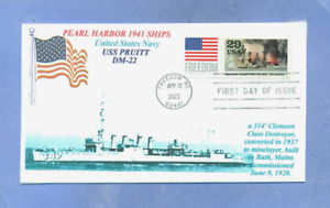 2559i USS PRUITT DM-22 Pearl Harbor 1941 Ship Blue Photo Cachet, Flag First Day
