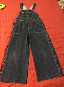 Vtg Tommy Hilfiger Overall Carpenter Star Line Stripe Denim Bibs Girls Med - Picture 1 of 6