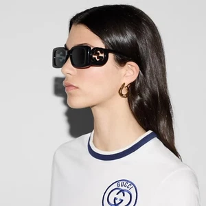 Gucci Rectangular Sunglasses Interlocking G Logo Black Fashion GG1325S - Picture 1 of 14