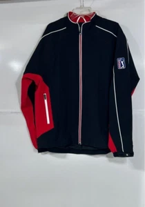 FOOT JOY DRY JOY Size L Men's PGA Tour Collection Jacket Full Zip Black/Red, EUC - Picture 1 of 3