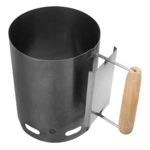 Anzündkamin aus Edelstahl mit Hitzeschild und Holzgriff zum Grillen und Kochen - Bild 1 von 12