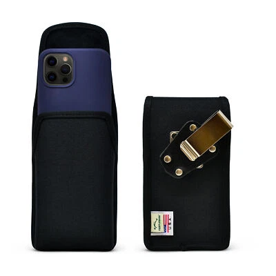 iPhone 12/13 14 & Pro Vertical Holster Black Nylon Pouch w/ Heavy Duty Rotating - Image 1 of 4