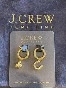 J Crew Neu mit Etikett $ 78 halbfeine 14k vergoldete Sterlingsilber Glückscreolen - Bild 1 von 4
