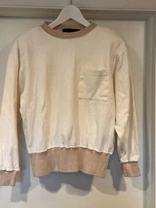 Vintage Liz Sport Crop Crewneck Top Size M - Ivory Color Removable Shoulder Pads - Picture 1 of 8