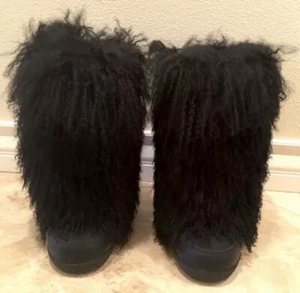 RALPH LAUREN Collection Black Yack Fur Insulated Snow Boots 7.5M RARE ITALY! - Picture 1 of 12
