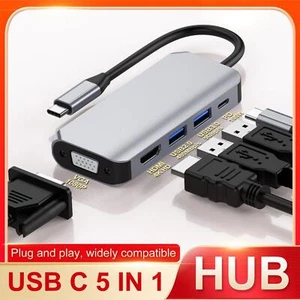 Type-C / USB-C to HDMI & USB3.0 2.0& PD & VGA 5 in 1 Extension Adapter Converter - Picture 1 of 12