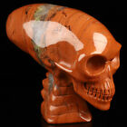 3.7" Red Jasper Hand Carved Crystal Elongated Mayan Alien Skull with Spine