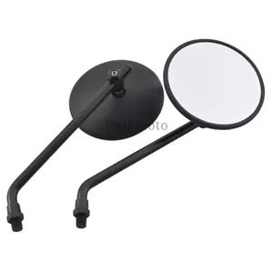 Black Motorcycle Rearview Side Round Classic Mirrors Universal For Sport Bikes - Picture 1 of 12