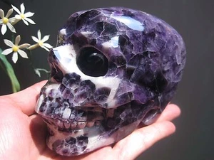 A*1168g Natürlicher Magischer Amethyst Quarz Kristall Schädel Schnitzerei KUNST Heilung 081005 - Bild 1 von 10