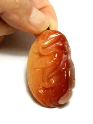 Китайский 100% натуральный крови нефрит ручной резьбы красный коронованный журавль ожерелье кулон - Изображение 1 из 4