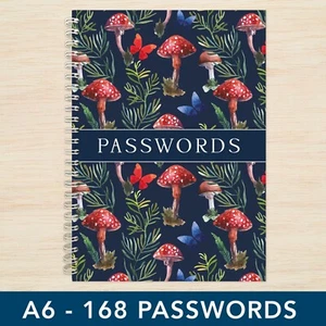 Mushroom Small Password Book A6 A Z Password Notebook Internet Password Tracker - Picture 1 of 10