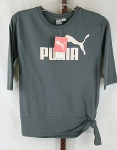 Puma Girls Gray Graphic Short Sleeve Tie Front T-Shirt Top Size L /12-14 NEW - Picture 1 of 5