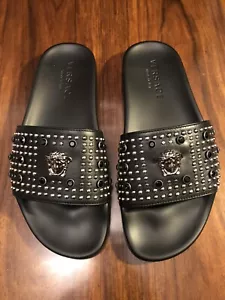 VERSACE Stud Medusa Men’s Leather Slides in Black Size UK 6,5 (40) - Picture 1 of 12