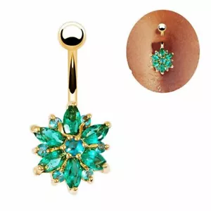 Stainless Steel Crystal Navel Bars Button Ring Navel Piercing Women Body Jewelry - Picture 1 of 15
