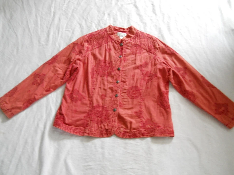 Chaqueta Blazer CJ Banks Talla 0X Rojo Naranja Botón Bordado Frontal Foto 1 de 4