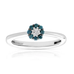 1/5 cttw Blue and White Diamond Engagement Ring Bridal 10K White Gold Size 7 - Picture 1 of 6