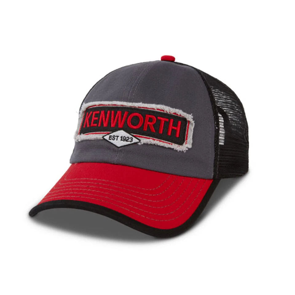 Kenworth Trucks Hat - Red & Grey Frayed Patch KW Mesh Back Cap - Image 1 of 1