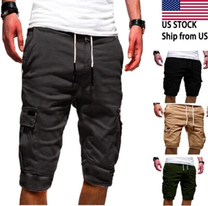 Men's Casual Joggers Shorts Sweatpants Cargo Combat Loose Sport Workout Trousers - Picture 1 of 17