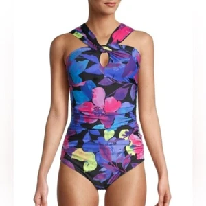 Calvin Klein Hibiscus Multi Santorini Convertible One-Piece Badeanzug NEU Gr. 4 - Bild 1 von 10