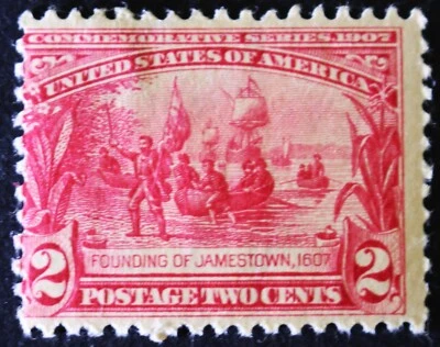US Stamp, Scott #329, 2¢ Jamestown Exposition, Founding of Jamestown, MH - Image 1 of 3