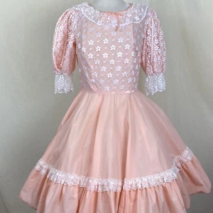 Square Dance Dress Peach White lace Overlay Vintage Partners Please - Picture 1 of 13