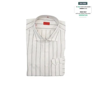 690$ ISAIA NAPOLI White / Beige Hand-Sewn Striped Casual Shirt Cotton 17.5 - 44 - Picture 1 of 3