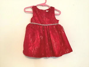 Youngland Baby Girls 24M Party Dress Red Lace Silver Sparkle Sleeveless Lined - Picture 1 of 5