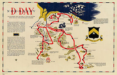 Map D-day Normandy France 743rd Tank Battalion 11x16 History Wall Poster Print • 17.18$